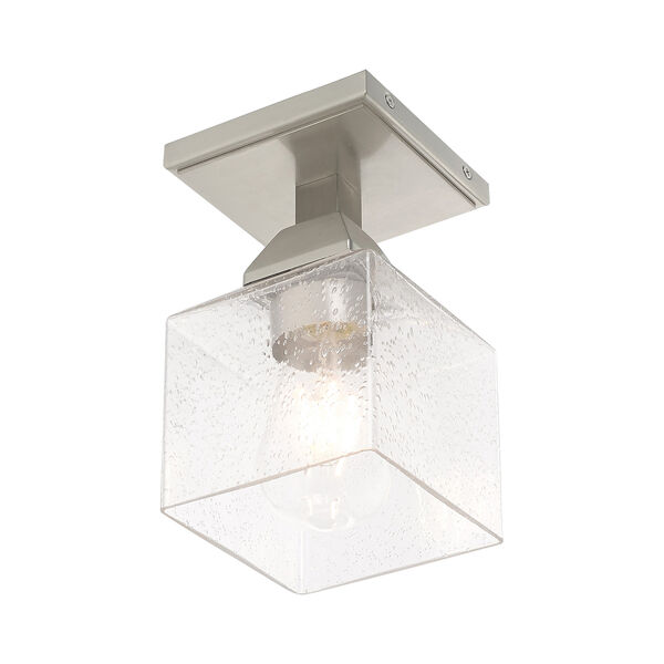 Aragon Brushed Nickel 5-Inch One-Light Ceiling Mount with Hand Blown Clear Seeded Glass, image 4