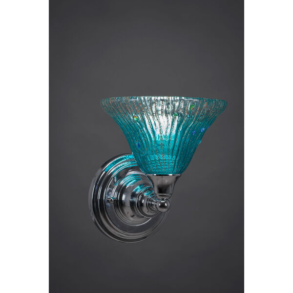 Chrome Wall Sconce with Teal Crystal Glass, image 1