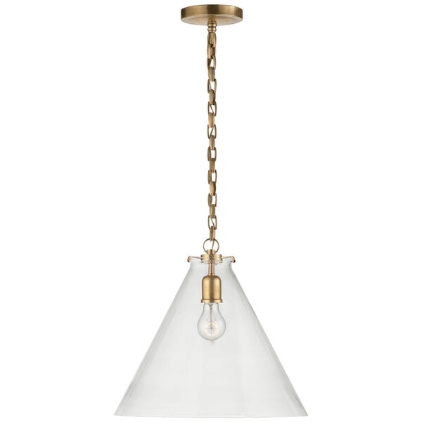 Katie Conical Pendant in Hand-Rubbed Antique Brass with Clear Glass by Thomas O'Brien, image 1