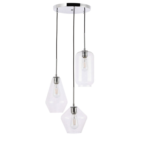 Gene Chrome 17-Inch Three-Light Pendant with Clear Glass, image 3