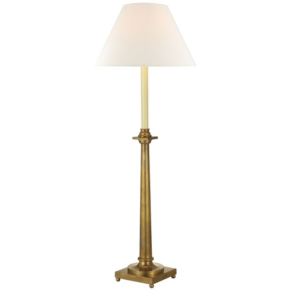 Swedish Column Buffet Lamp in Antique-Burnished Brass with Linen Shade by Chapman and Myers, image 1