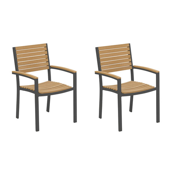 Travira Natural Tekwood Seat and Carbon Powder Coated Aluminum Frame Armchair , Set of Two, image 1