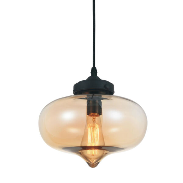 Black One-Light 8-Inch Pendant with Amber Glass, image 1