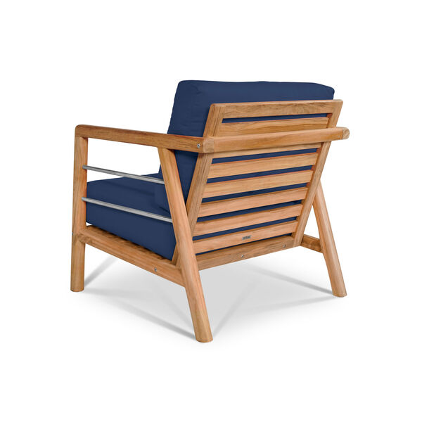 Aalto Natural Teak Deep Seating Outdoor Club Chair with Sunbrella Navy Blue Cushion, image 2
