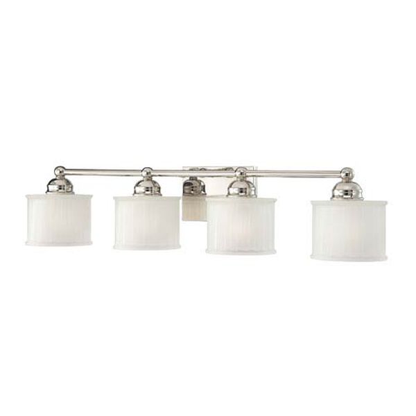 1730 Series Polished Nickel Four-Light Bath Fixture with Etched Glass, image 1
