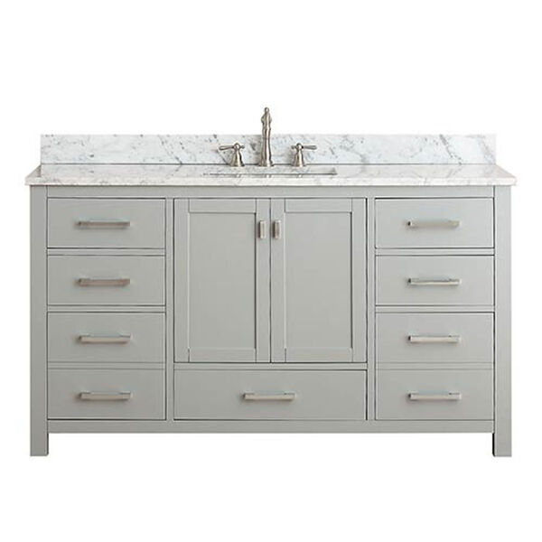 Modero Chilled Gray 60-Inch Single Vanity Combo with White Carrera Marble Top, image 1
