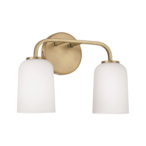 Lawson Aged Brass Two-Light Bath Vanity with Soft White Glass, image 1