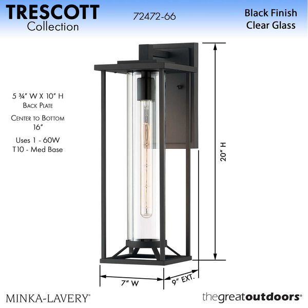Trescott Black 20-Inch One-Light Outdoor Wall Lantern, image 3