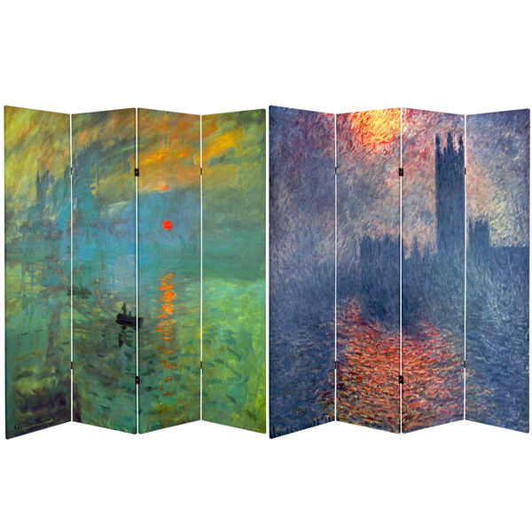 6 ft. Tall Double Sided Works of Monet Canvas Room Divider - Impression Sunrise/Houses of Parliament, image 1