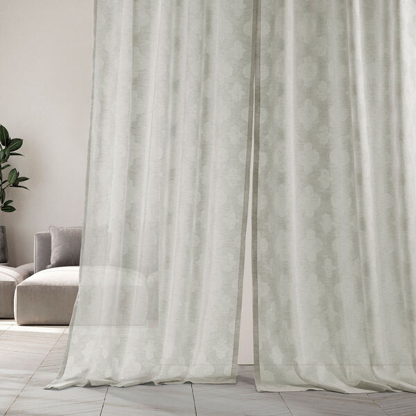 Ivory Tile Patterned Faux Linen Single Panel Curtain 50 x 96, image 3