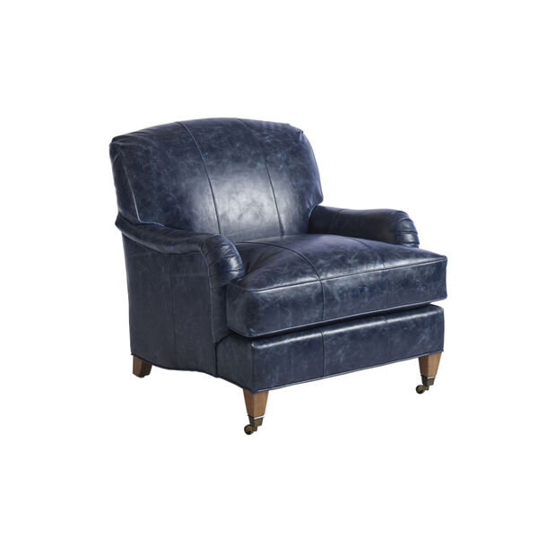 Upholstery Blue Sydney Leather Chair With Brass Caster, image 1