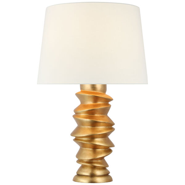 Karissa Medium Table Lamp in Antique Gold Leaf with Linen Shade by Julie Neill, image 1
