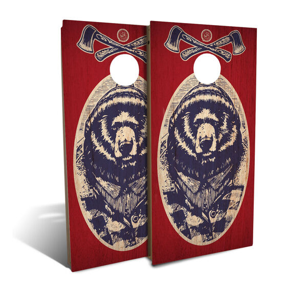 Red and Blue Bear Cornhole Board Set with 8 Bags, image 1