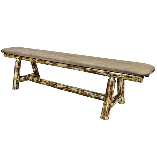 Glacier Country Stain and Lacquer 6 Foot Plank Style Bench with Buckskin Upholstery, image 3