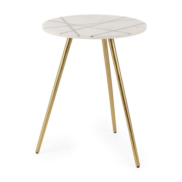 Vivienne White Marble with Antique Gold Metal Round Large Accent Table, image 1