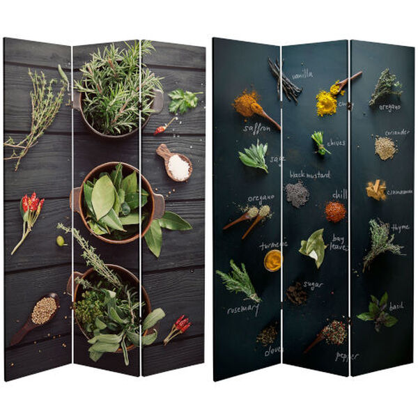 Tall Double Sided Herbs and Spices Multicolor Canvas Room Divider, image 1