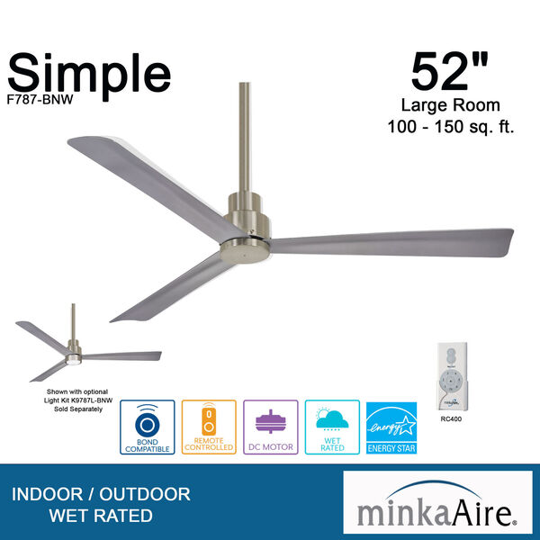 Simple Brushed Nickel Outdoor Ceiling Fan, image 5
