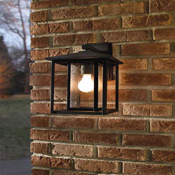 Hunnington Black 7-Inch Wide One-Light Outdoor Wall Lantern with Clear Seeded Glass, image 2