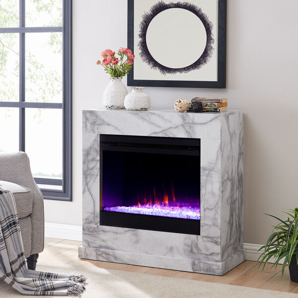 Dendale White Faux Marble Electric Fireplace, image 4