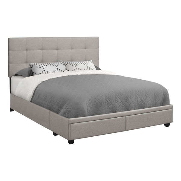 Gray Queen Bed with Two Storage Drawers, image 1