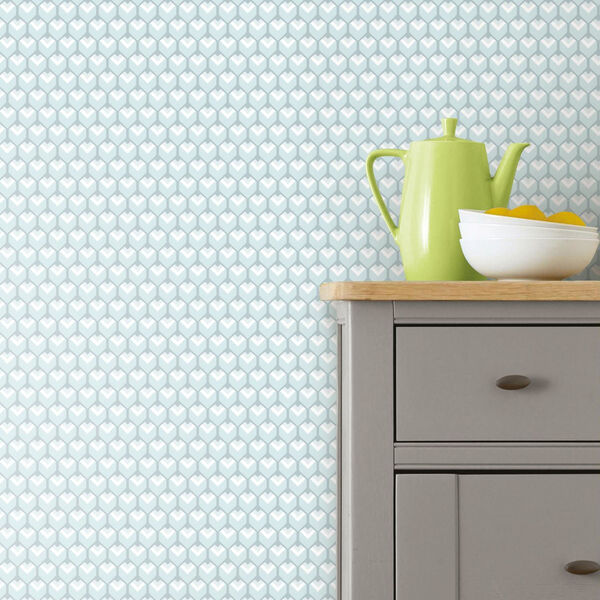 Blue 3D Petite Hexagons Peel and Stick Wallpaper, image 1