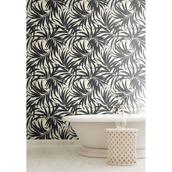 Ashford House Tropics Off-White and Grey Bali Leaves Wallpaper, image 4