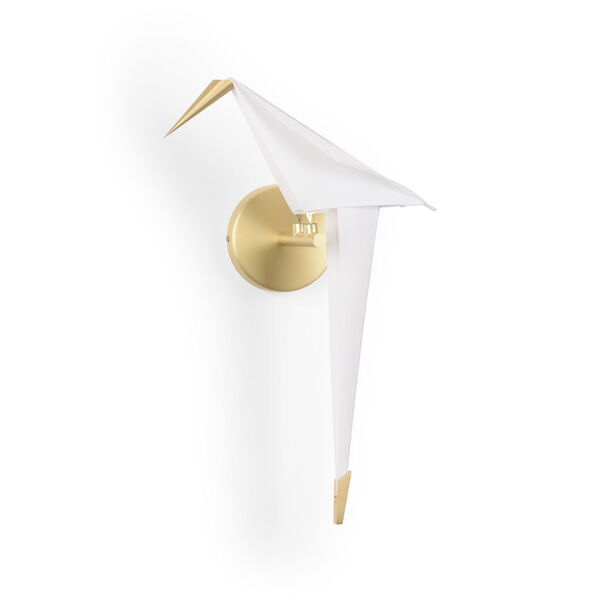 White and Gold One-Light Origami Bird Wall Sconce, image 1