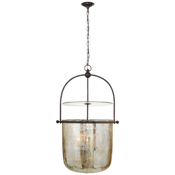 Lorford Large Smoke Bell Lantern in Aged Iron with Antiqued Mercury Glass by Chapman and Myers, image 1