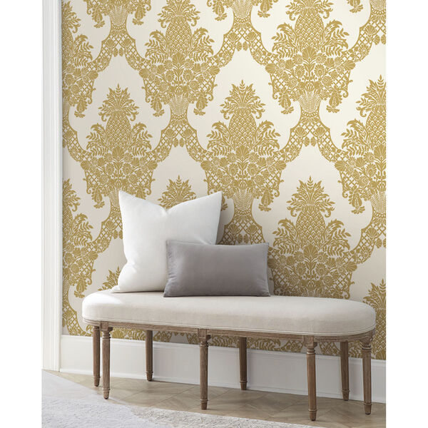 Damask Resource Library Gold 27 In. x 27 Ft. Pineapple Plantation Wallpaper, image 1