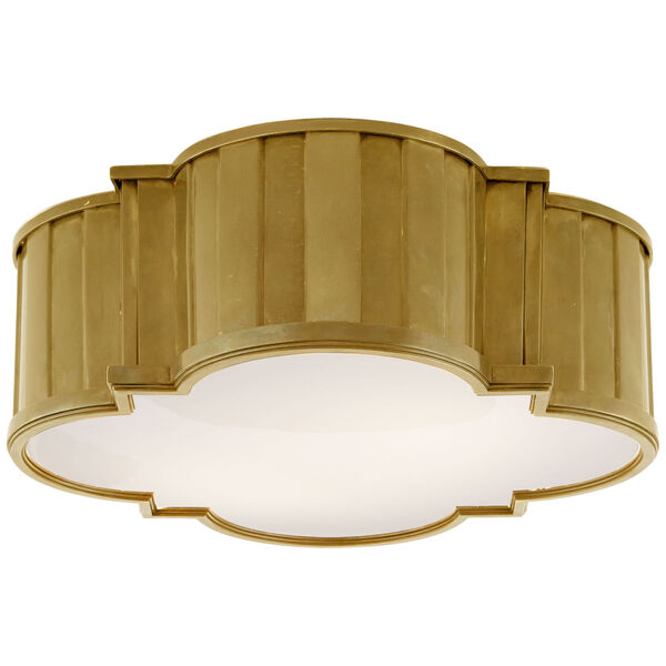 Tilden Large Flush Mount in Hand-Rubbed Antique Brass with White Glass by Thomas O'Brien, image 1