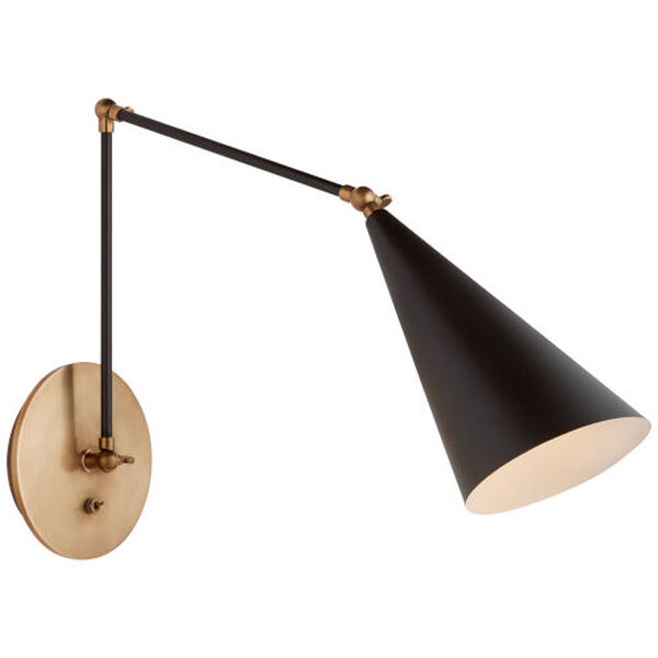 Clemente Double Arm Library Sconce in Black and Hand-Rubbed Antique Brass by AERIN, image 1