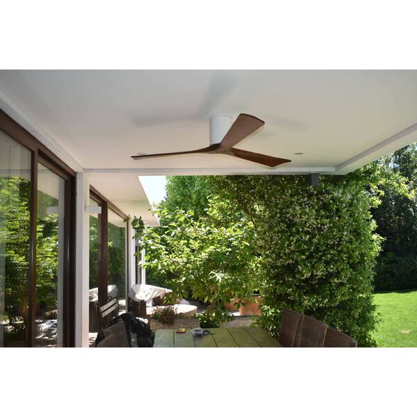 Irene-3H Gloss White 52-Inch Flush Mount Ceiling Fan with Walnut Tone Blades, image 4