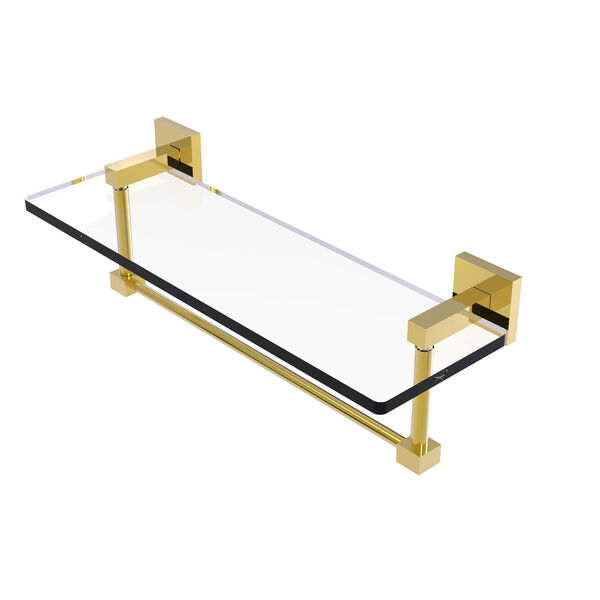 Montero Polished Brass 16-Inch Glass Vanity Shelf with Integrated Towel Bar, image 1