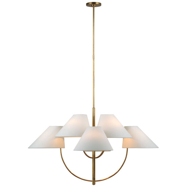 Kinsley Large Two-Tier Chandelier in Soft Brass with Linen Shades by kate spade new york, image 1