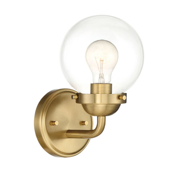 Knoll Brushed Gold One-Light Wall Sconce with Clear Glass, image 1