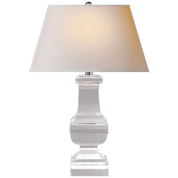 Square Balustrade Table Lamp in Crystal with Natural Paper Shade by Chapman and Myers, image 1