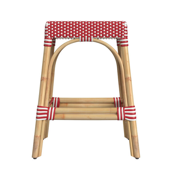 Robias Red and White Dot on Natural Rattan Counter Stool, image 3