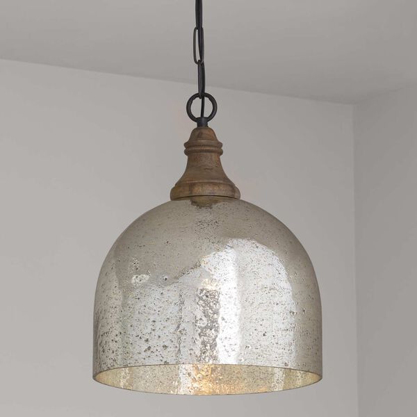 Grey Wash and Pewter 15-Inch One-Light Pendant with Stone Seeded Mercury Glass - (Open Box), image 3