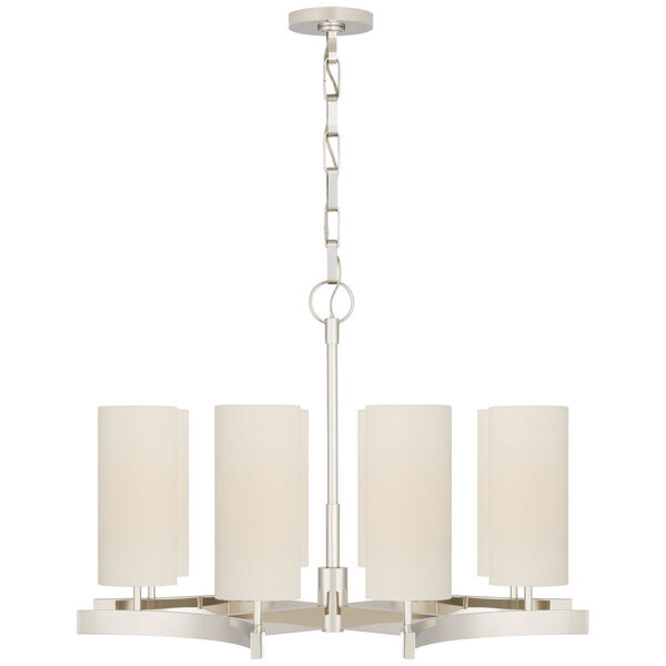 Aimee Medium Chandelier in Polished Nickel with Linen Shades by Suzanne Kasler, image 1
