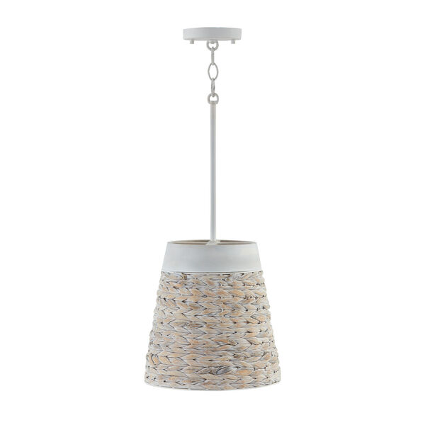 Tallulah Chalk Wash One-Light Pendant White Made with Handcrafted Mango Wood and Water Hyacth, image 2