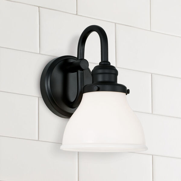 Baxter Matte Black One-Light Wall Sconce with Milk Glass, image 3