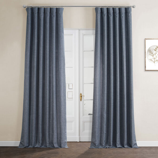 Sweden Blue Italian Faux Linen Single Panel Curtain, image 1