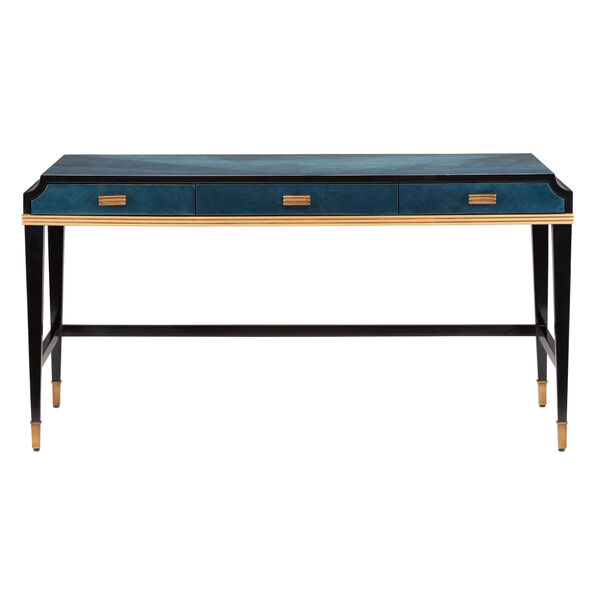 Kallista Dark Sapphire, Caviar Black and Antique Brass Large Desk, image 1