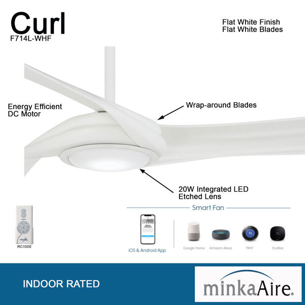 Curl Flat White 60-Inch Smart LED Ceiling Fan, image 3