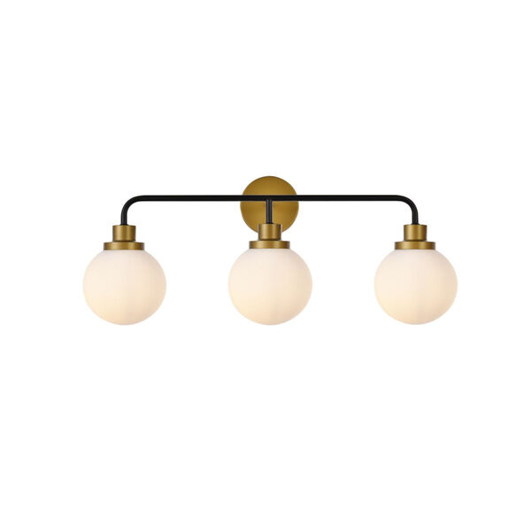 Hanson Black and Brass and Frosted Shade Three-Light Bath Vanity, image 1