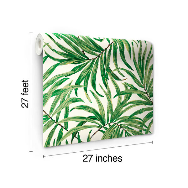 Ashford House Tropics White and Green Bali Leaves Wallpaper, image 6