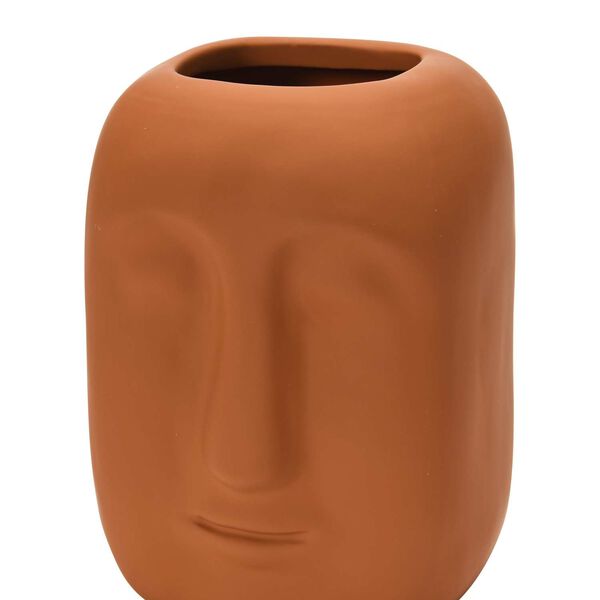 Red Stoneware Planter with face, image 2