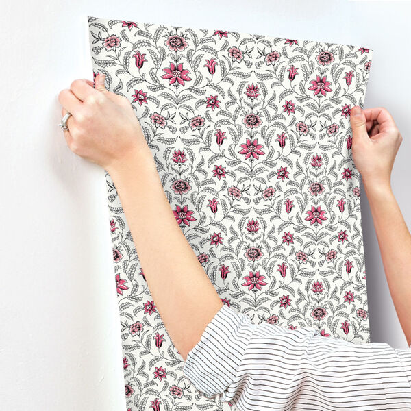 Grandmillennial Red Vintage Blooms Pre Pasted Wallpaper - SAMPLE SWATCH ONLY, image 3