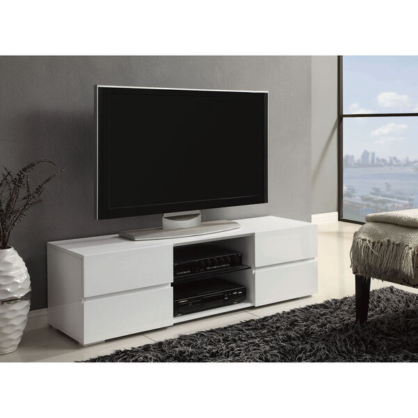 Glossy White 4-Drawer TV Console, image 1