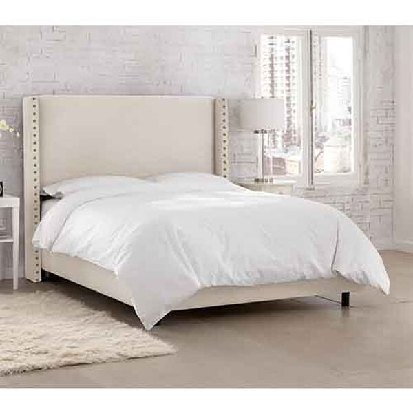 Linen Talc Nail Button Wingback King Bed, image 2